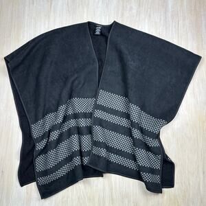 Ike Behar Black Fleece Poncho Wrap Shawl Reversible Soft Cozy Minimalist OS